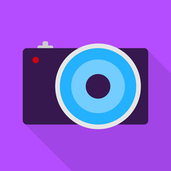 camera on violet background. Flat design
