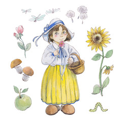 watercolor cute girl