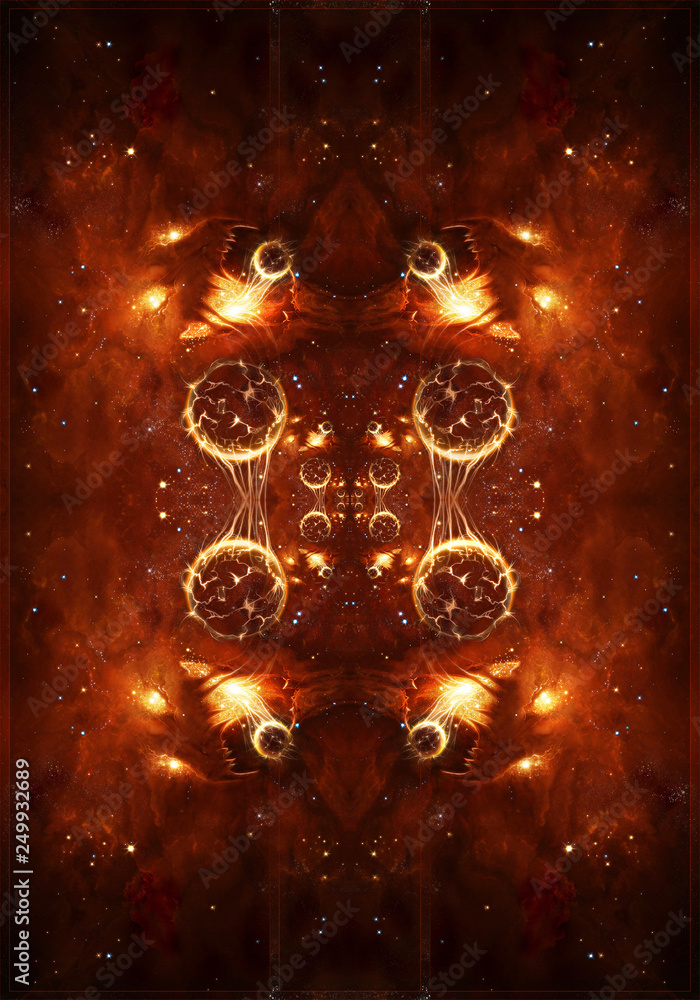 Poster 3d computer generated artistic unique glowing bright fiery fractal patterns