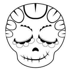 Outline of a happy mexican skull cartoon. Vector illustration design