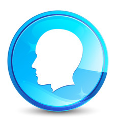 Head male face icon splash natural blue round button