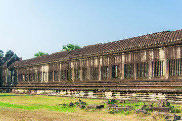 Fototapeta na wymiar The ancient wall of Angkor wat.