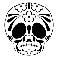 Outline of a sad mexican skull cartoon. Vector illustration design