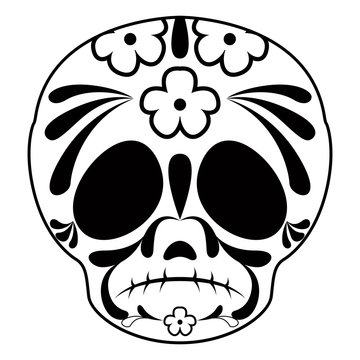 Outline of a sad mexican skull cartoon. Vector illustration design