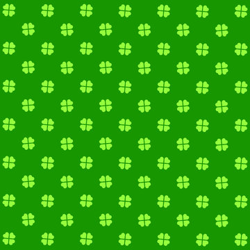 Green seamless pattern with clovers, shamrock leaves for St. Patrick's Day. Holiday symbol