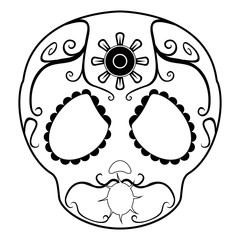Outline of an angry mexican skull cartoon. Vector illustration design