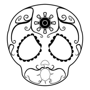 Outline of an angry mexican skull cartoon. Vector illustration design