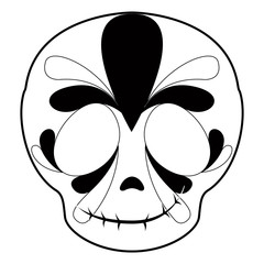 Outline of a happy mexican skull cartoon. Vector illustration design