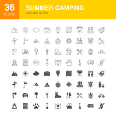 Summer Camping Line Web Glyph Icons