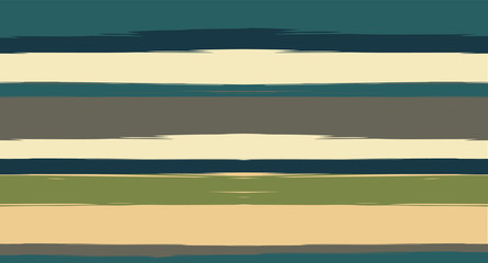 Brown, Gray, Green Vector Seamless Summer Pattern Narrow Sailor Stripes. Trendy Textured Horizontal Hipster Lines, Paintbrush Male Fabric Design. Vector Watercolor Seamless Stripes Track Background.