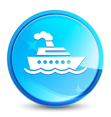 Cruise ship icon splash natural blue round button