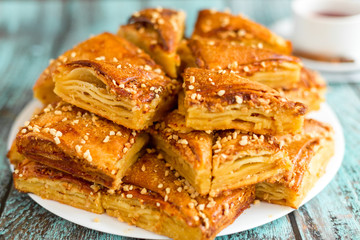Homemade cookies with nuts on wooden background