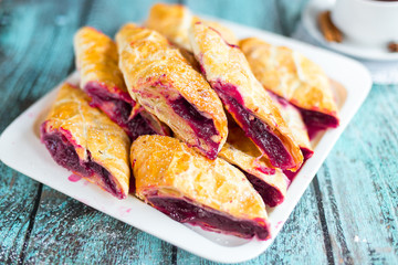 Sweeet tasty baked cakes and cookies on plate. Dessert, sugar, breakfast concept