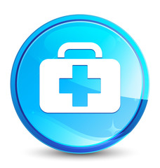 Medical bag icon splash natural blue round button
