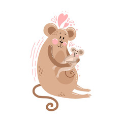 Cute postcard happy family with a picture of a monkey