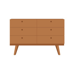 Wooden brown chest of drawers. Made of natural materials. Vector illustration. EPS 10.