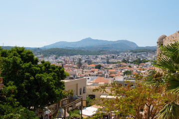 Aerial panoramic view on city of Rethymnon, Crete island, Greece