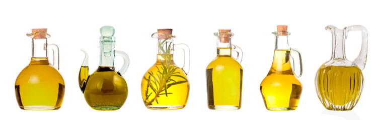 Set of extra virgin olive oil jars isolated