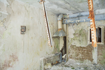 The interior of an abandoned old and dirty room. Old building.