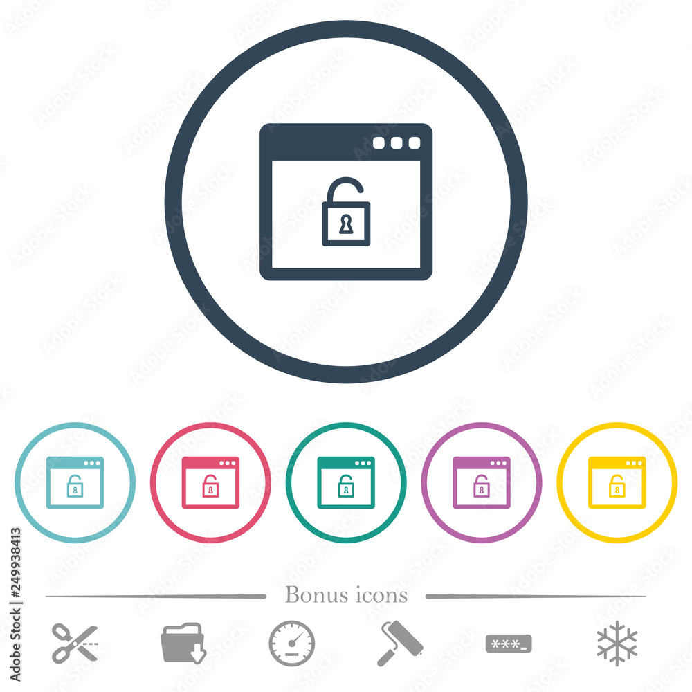 Poster unlock application flat color icons in round outlines