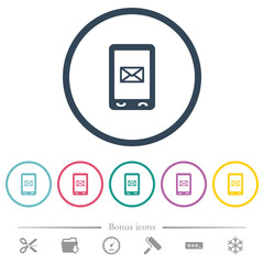 Unread SMS message flat color icons in round outlines