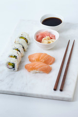 Sushi set on marble board