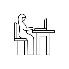 sitting, laptop, Muslim businesswoman icon. Element of businesswoman in muslim world for mobile concept and web apps icon. Thin line icon for website design and development