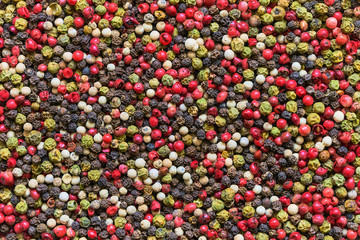 Peppercorns. Pepper mix. Peppercorns background, texture. Top view
