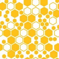 Tapeten Geometrisches nahtloses Muster mit gelber Wabe. Vektor-Illustration © Sylfida