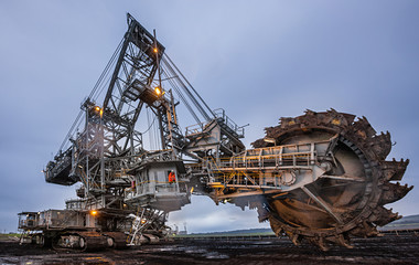 Fototapeta na wymiar Enormous bucket wheel excavator at an open cut coal mine in Victoria, Australia