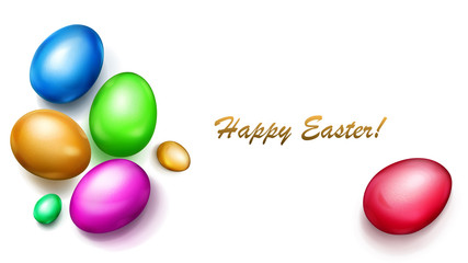 Realistic colored Easter eggs with shadows on white background