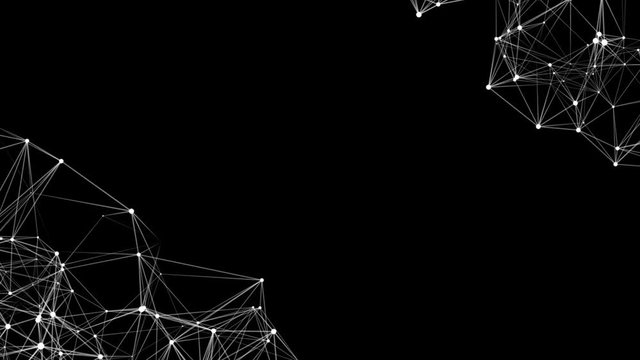White structures on a black background.Abstract blockchain geometrical background with moving lines and dots. Looping cg animation.