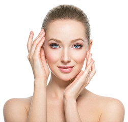 Beautiful face of young woman with  health  skin