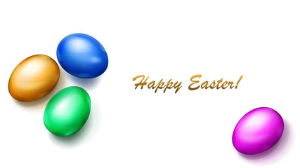 Realistic colored Easter eggs with shadows on white background