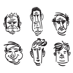 Sketch male faces. Six different types of male face.