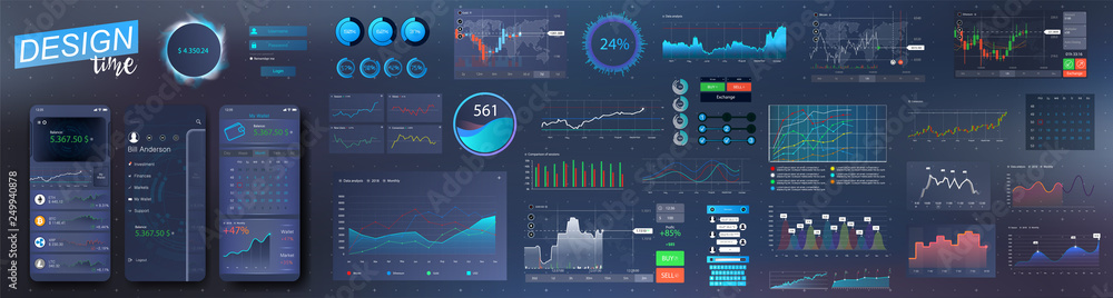 Aufkleber Modern infographic vector template with statistics graphs and finance charts. Diagram template and chart graph, graphic information visualization illustration