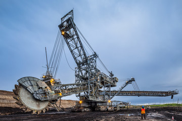 Enormous bucket wheel excavator at an open cut coal mine in Victoria, Australia