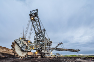 Fototapeta na wymiar Enormous bucket wheel excavator at an open cut coal mine in Victoria, Australia