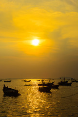 Sunset on the beach. Nature landscape background in evening