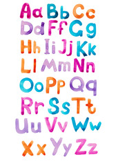 Colorful watercolor alphabet Hand painted bright abc letters