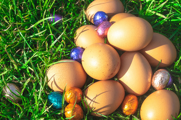 Easter Eggs Lie In Grass