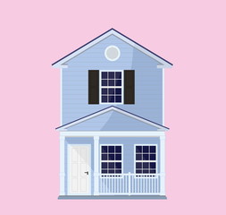 Two storey suburban or city house front view with porch