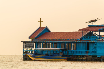 Church in Tonle Sap floating village, Unesco, Siem Reap, Cambodia