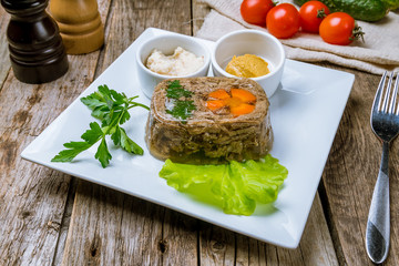 jelly with beef in a plate
