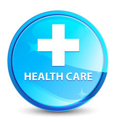 Health care (plus sign) splash natural blue round button