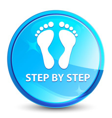 Step by step (footprint icon) splash natural blue round button