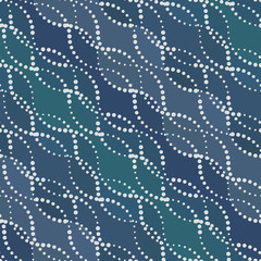 Seamless vector geometric pattern with abstract wavy ornament in dark blue colors. Wave background