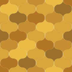 Seamless vector mosaic pattern based on Islamic geometric ornaments in monochrome yellow-brown colors. Abstract background