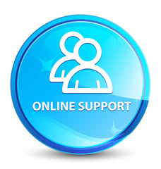 Online support (group icon) splash natural blue round button