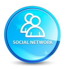 Social network (group icon) splash natural blue round button
